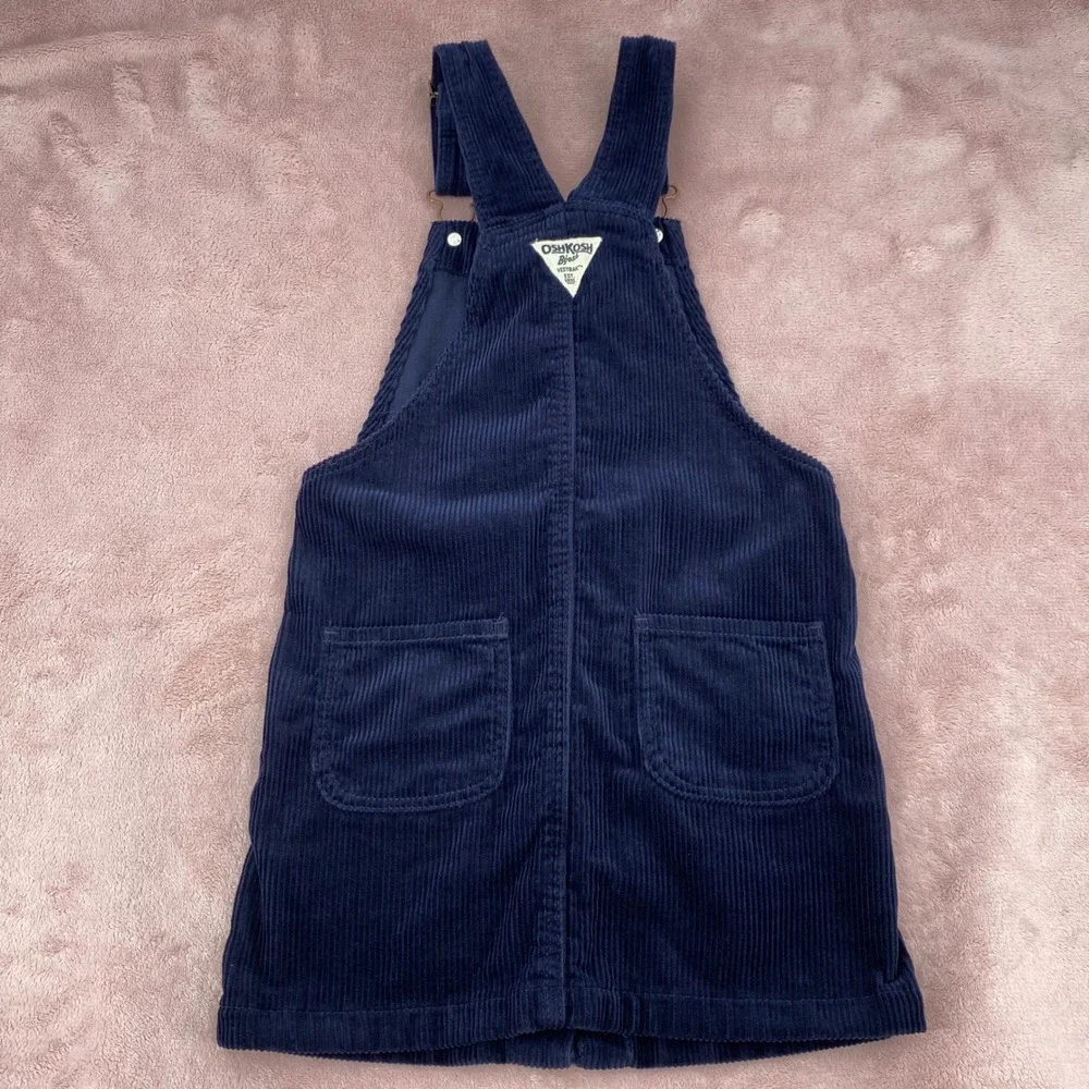 OshKosh Bgosh Dress Girls 6/6X Blue Overall Corduroy Button Front Jumper Dress